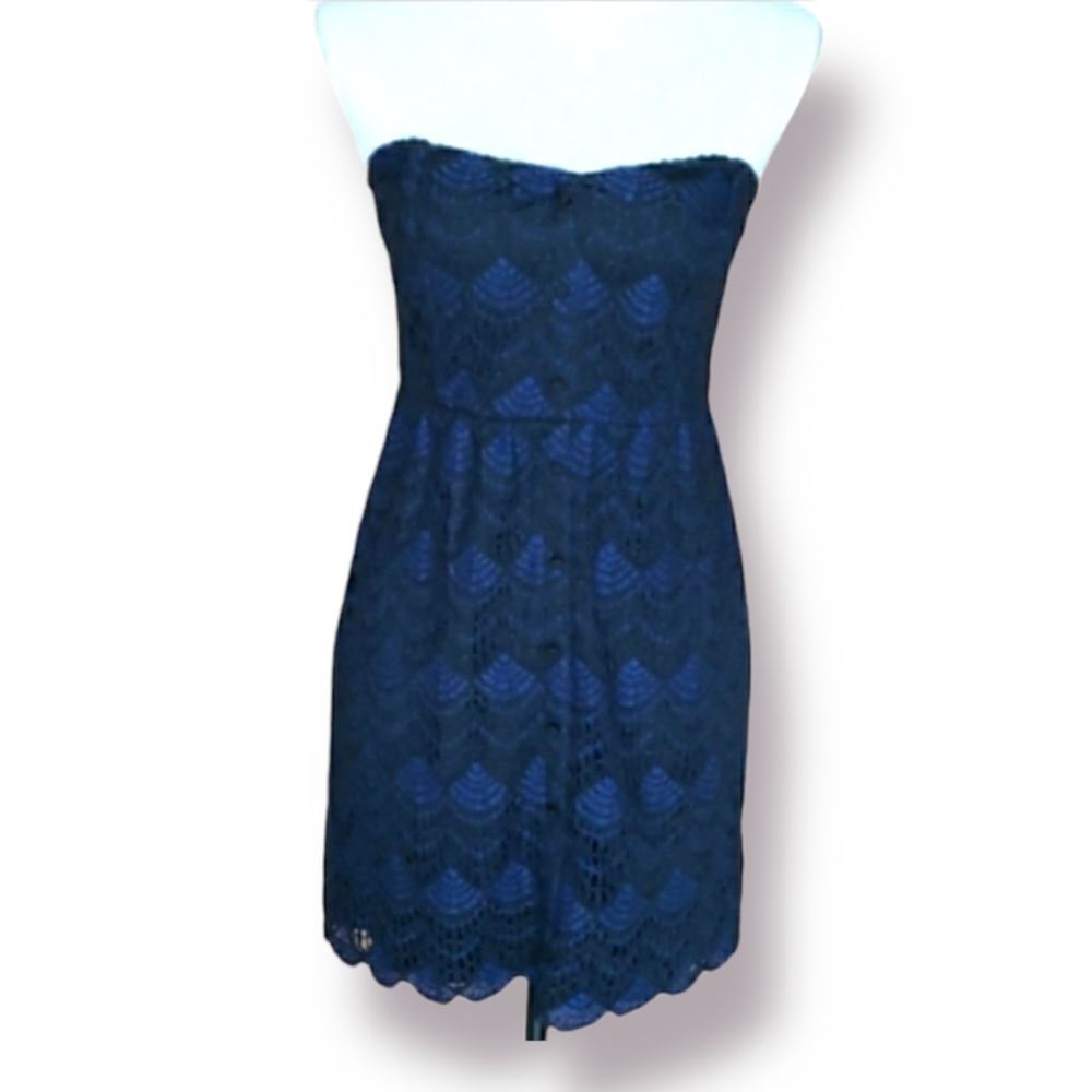 Volcom Lace Strapless Dress Reckless Vex Size Medium Blue & Black